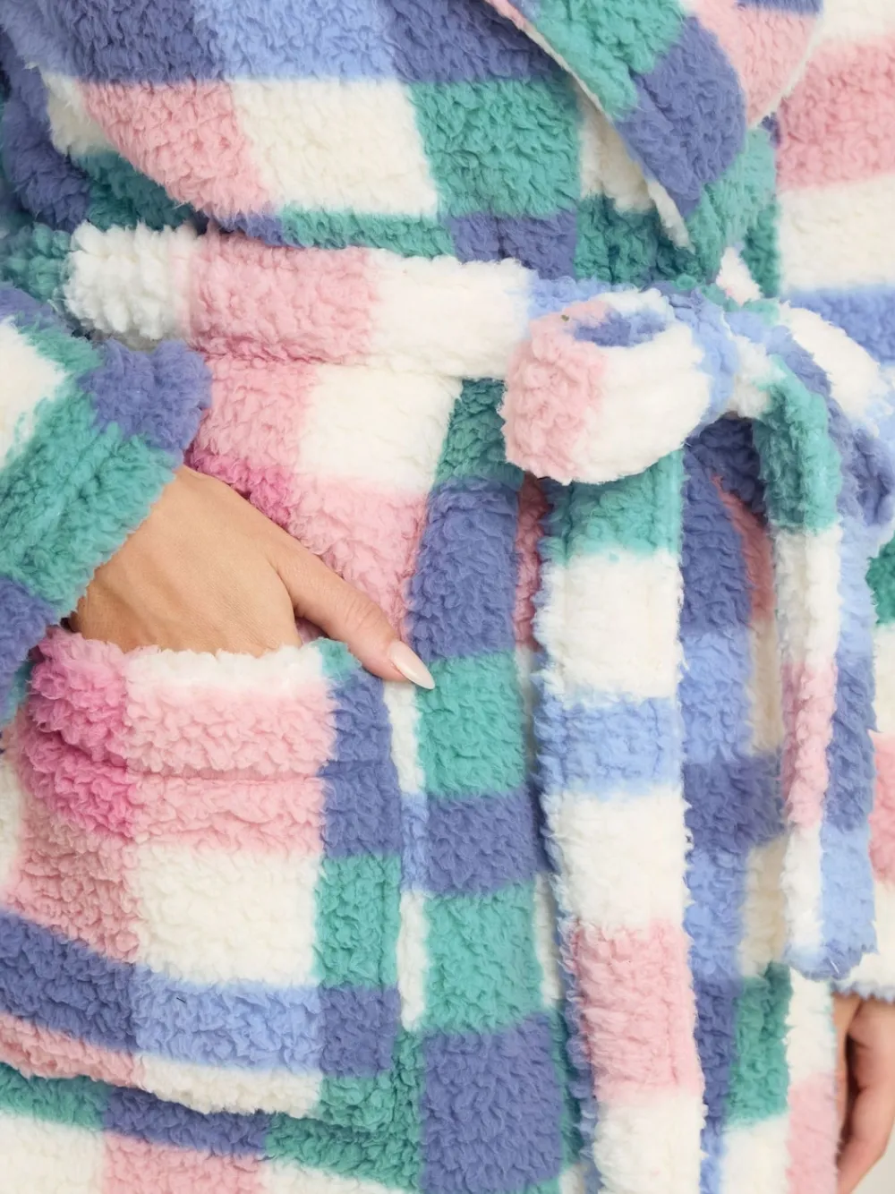 Multi Check Borg Shawl Robe*M&Co Sale