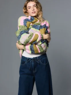 Meerkleurige blauw/groene streep - Zacht aanvoelend Grof gebreid vest*Next Discount