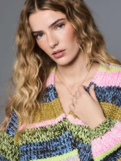 Meerkleurige blauw/groene streep - Zacht aanvoelend Grof gebreid vest*Next Discount