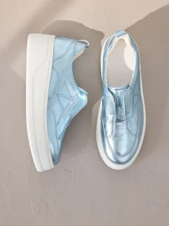 Metallic - Signature leren instapsneakers met dikke zool en plateauzool*Next Clearance