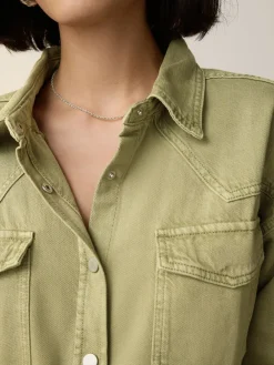 Mid Blue and Khaki Green - Oversized Denim Shirts 2 Pack*Next Clearance