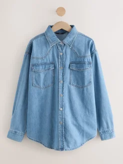 Mid Blue and Khaki Green - Oversized Denim Shirts 2 Pack*Next Clearance