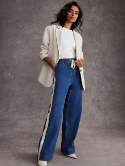 Tie Waist Side Stripe Wide 100% Cotton Jeans*Mint Velvet Clearance