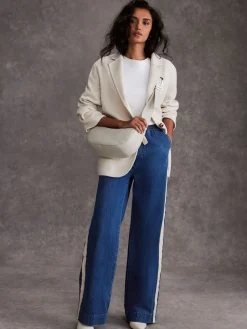 Tie Waist Side Stripe Wide 100% Cotton Jeans*Mint Velvet Clearance