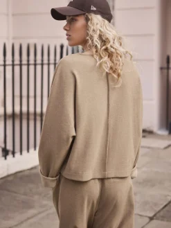 Mokkabruin - Soft Brushed Finish Slouch Neck Longsleeve Sweatshirt*Next Hot