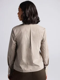 Mokkabruin gestreept - Fitted Stretch Essential Long Sleeve Shirt*Next Hot