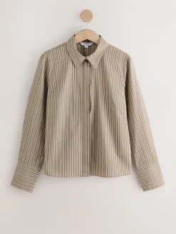 Mokkabruin gestreept - Fitted Stretch Essential Long Sleeve Shirt*Next Hot