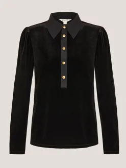 Clay Collar Stretch Velvet Blouse*Monsoon Sale
