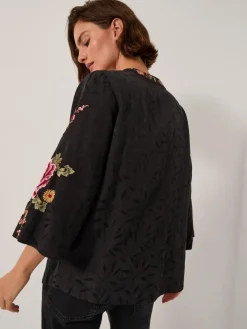 Maggie Tie-Front Embroidered Kimono Cover-Up*Monsoon Sale