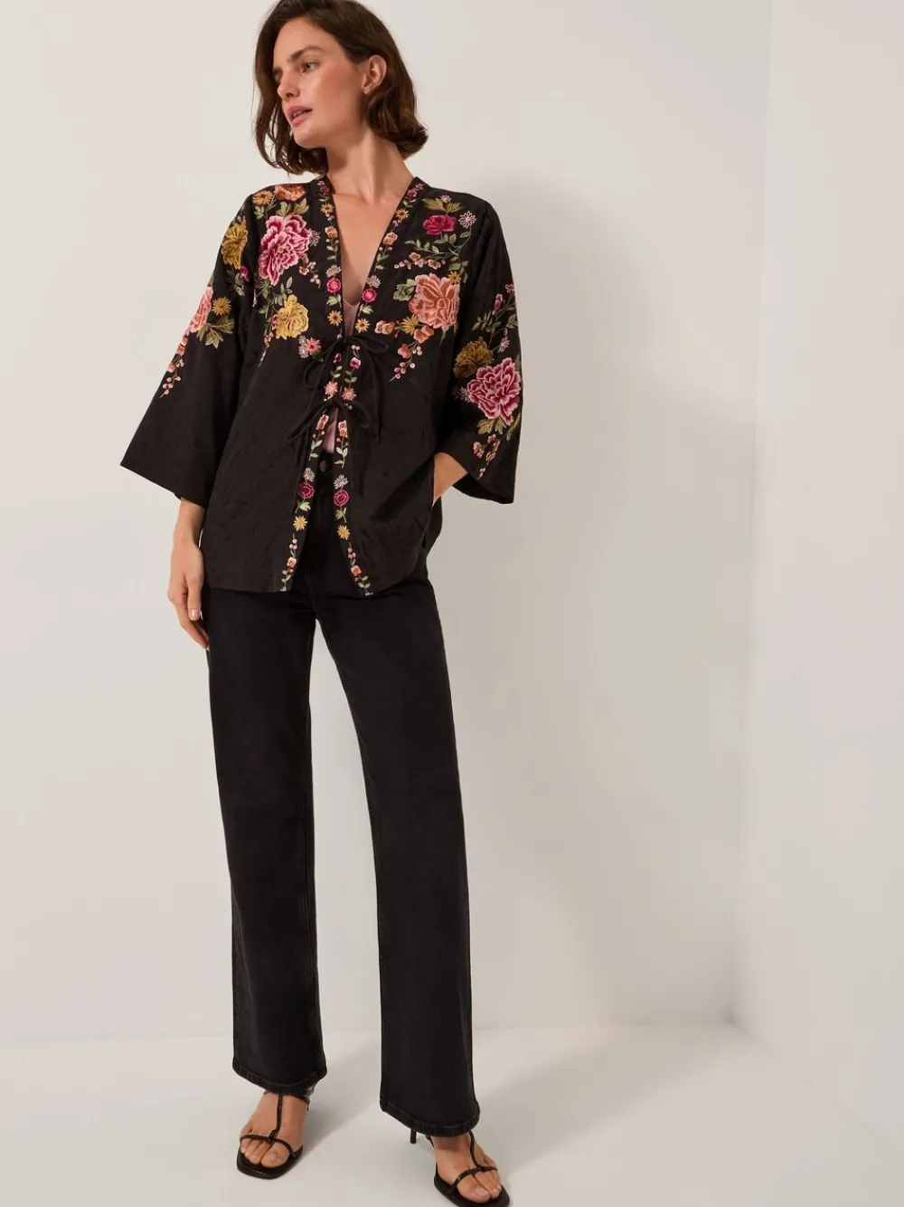 Maggie Tie-Front Embroidered Kimono Cover-Up*Monsoon Sale