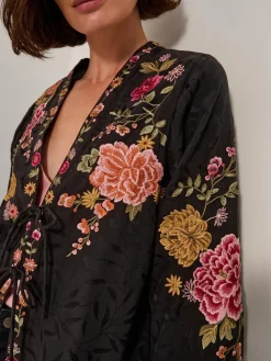 Maggie Tie-Front Embroidered Kimono Cover-Up*Monsoon Sale