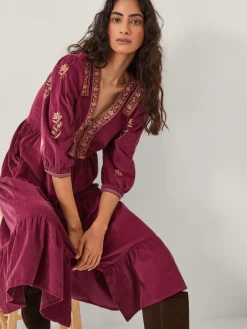 Mia Embroidered Corduroy Midi Dress*Monsoon New