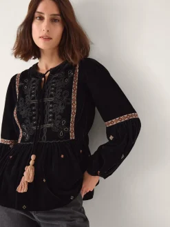 Noni Embroidered Velvet Long Sleeve Blouse*Monsoon Best
