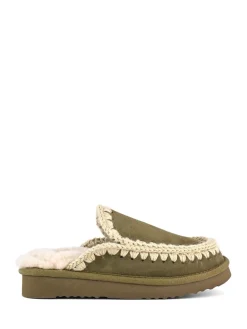 Suede Full Eskimo Sheepskin Lined Stitch Mule Slippers*Mou Best