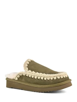 Suede Full Eskimo Sheepskin Lined Stitch Mule Slippers*Mou Best