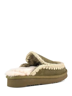 Suede Full Eskimo Sheepskin Lined Stitch Mule Slippers*Mou Best