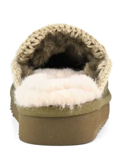 Suede Full Eskimo Sheepskin Lined Stitch Mule Slippers*Mou Best
