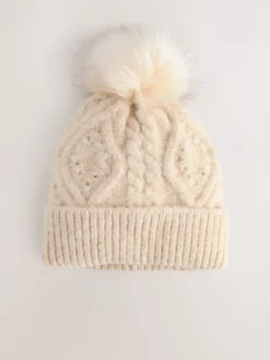 Moutkleurig - Pointelle Knit Pom Hat*Next Outlet
