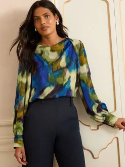 - Lange mouwen Satijn Watervalhals Blouse*Love & Roses Online