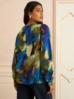 - Lange mouwen Satijn Watervalhals Blouse*Love & Roses Online