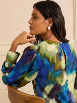 - Lange mouwen Satijn Watervalhals Blouse*Love & Roses Online