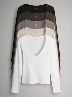 - 5 Pack Long Sleeve V-Neck Ribbed T-Shirts*The Set Sale