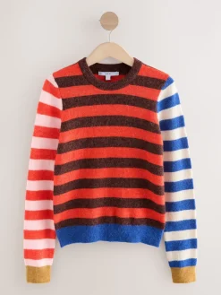 Multi Red/Blue Stripe - Trui met ronde hals en lange mouwen met wol*Next Sale