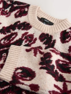 Naturel/Bordeauxrood - Statement trui met Paisley en ronde hals*Next Discount