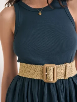 Naturel/goud - Brede riem met raffia-effect*Next Sale