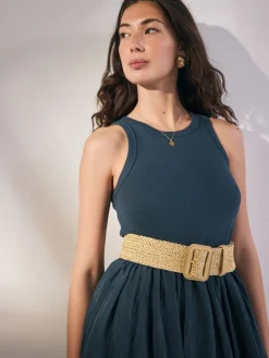 Naturel/goud - Brede riem met raffia-effect*Next Sale