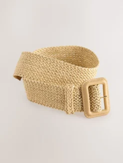 Naturel/goud - Brede riem met raffia-effect*Next Sale
