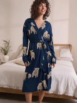 Navy Hamish The Highland Cow - Cosy Lightweight Dressing Gown*Next