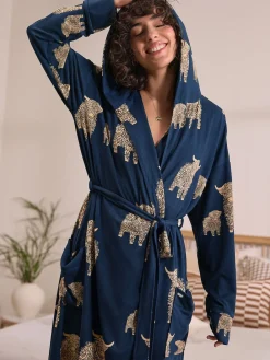 Navy Hamish The Highland Cow - Cosy Lightweight Dressing Gown*Next