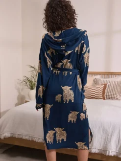 Navy Hamish The Highland Cow - Cosy Lightweight Dressing Gown*Next