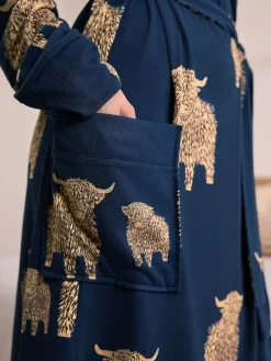 Navy Hamish The Highland Cow - Cosy Lightweight Dressing Gown*Next