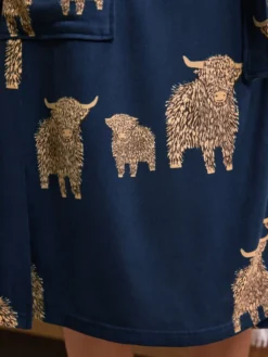 Navy Hamish The Highland Cow - Cosy Lightweight Dressing Gown*Next