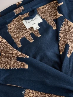 Navy Hamish The Highland Cow - Cosy Lightweight Dressing Gown*Next