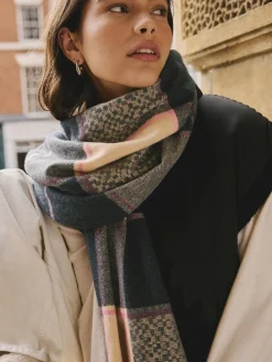 Navy Texture Check - Halfzware sjaal*Next