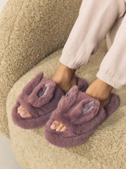 Nertsgrijs/bruin - Bunny Faux Fur Slider Slippers*Next Clearance