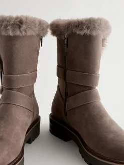 - Faux Fur Double Buckle Ankle Boots*Next Best