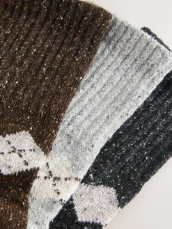 Neutraal argyle - Thermische enkelsokken van wol-zijdemix verpakking van 3*Next Sale