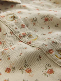 Neutraal gebloemd - Long Sleeve Cotton Twill Overhead Shirt Dress*Next New