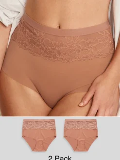 Neutraal/bruin - 2 Slipjes met licht buikcorrigerende hoge taille*Next Clearance