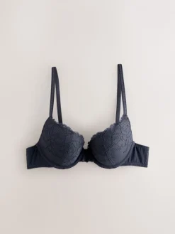 Neutraal/marineblauw - Set van 2 push-up beha's met lage decolleté en kant*Next Best