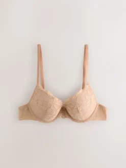 Neutraal/marineblauw - Set van 2 push-up beha's met lage decolleté en kant*Next Best