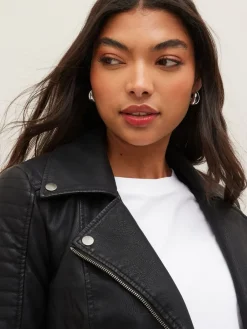 100% Cotton Leather Look Biker Jacket*NOISY MAY Sale