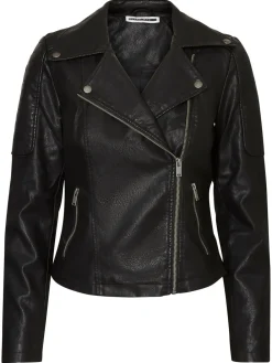100% Cotton Leather Look Biker Jacket*NOISY MAY Sale