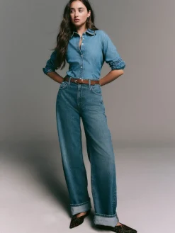 - Cinch Waist Fitted Long Sleeve Denim Shirt*Next Clearance