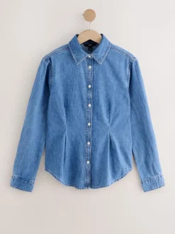 - Cinch Waist Fitted Long Sleeve Denim Shirt*Next Clearance