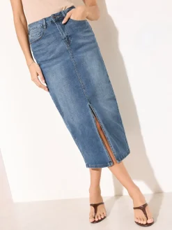 - - Denim midirok met split in de voorkant*Friends Like These Outlet